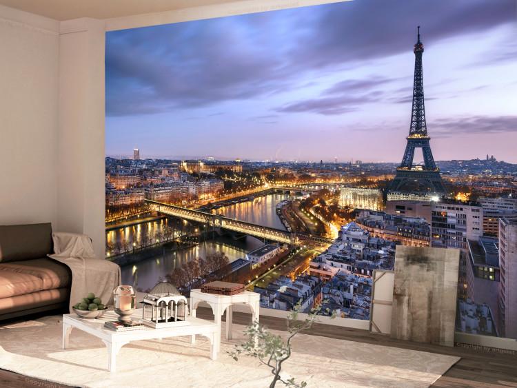 Mural de parede Arquitetura Urbana de Paris - cidade francesa à noite com a Torre Eiffel