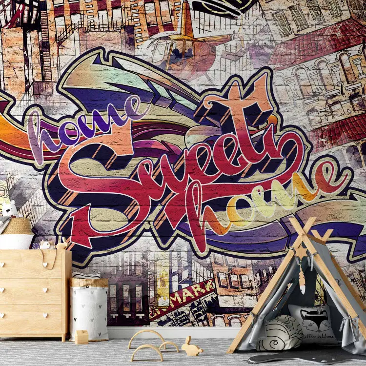 Home Sweet Home - graffiti colorido com inscrição em tijolos para adolescentes