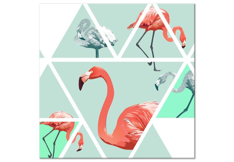 Quadro em tela Pássaros em Tons Pastel (1 peça) - Flamingos Coloridos em Figuras