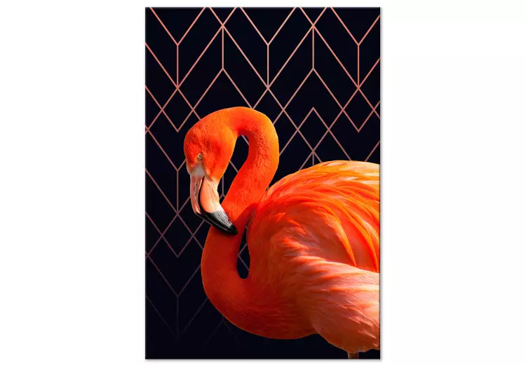 Pássaro Expressivo (1 peça) - Flamingo sobre Fundo de Figuras Geométricas