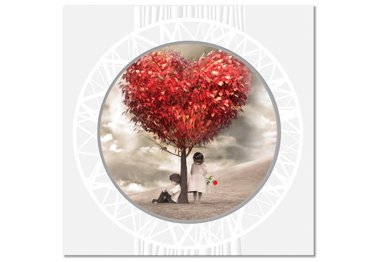 Quadro em tela Árvore do Amor (1 peça) - Silhueta de Pessoas sob Folhas Vermelhas