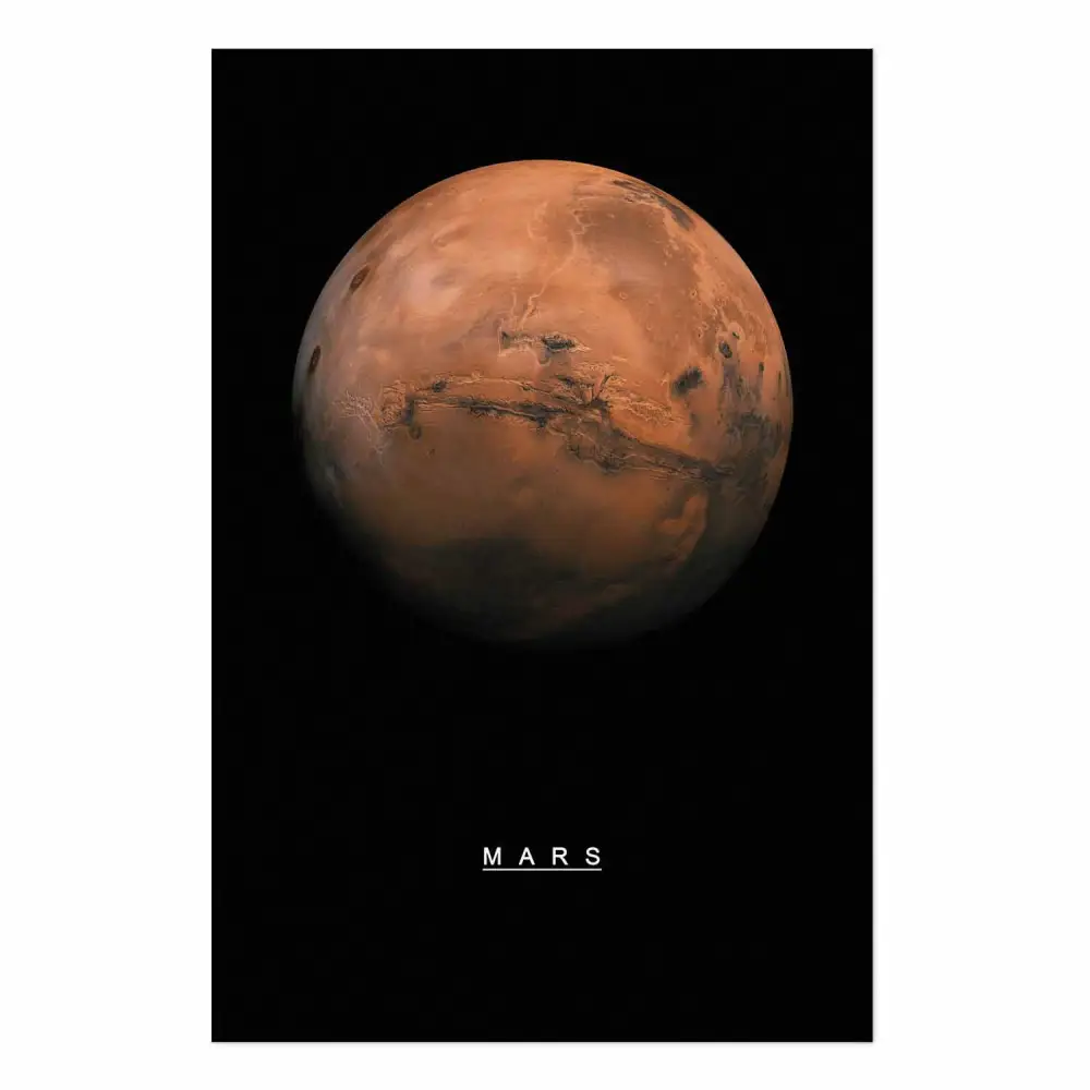 Poster decorativo Marte - texto em inglês e planeta vermelho contra um ...