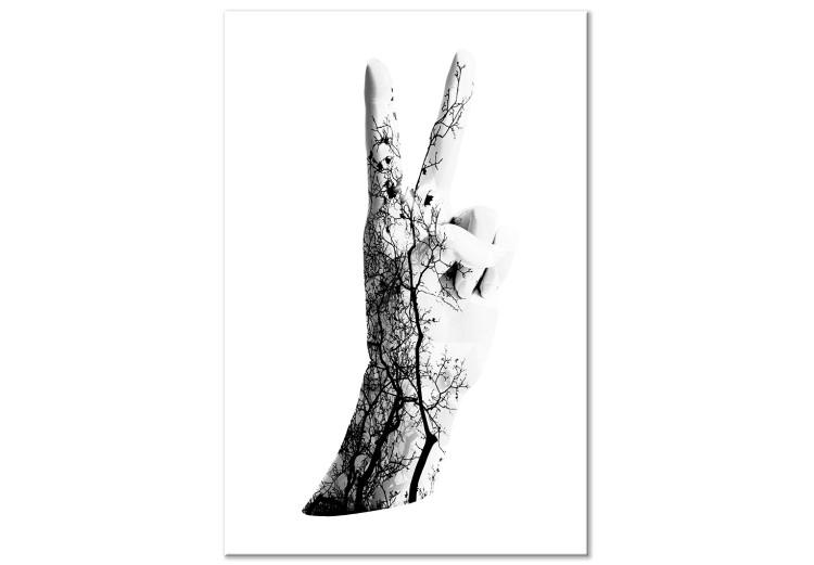 Quadro em tela Mão do Artista (1 peça) - Árvore em Preto e Branco com o Sinal da Vitória
