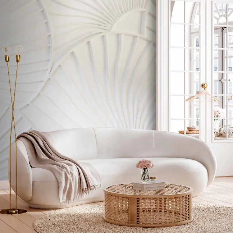 Textura ao vento - abstração com motivo floral ondulado sobre fundo branco