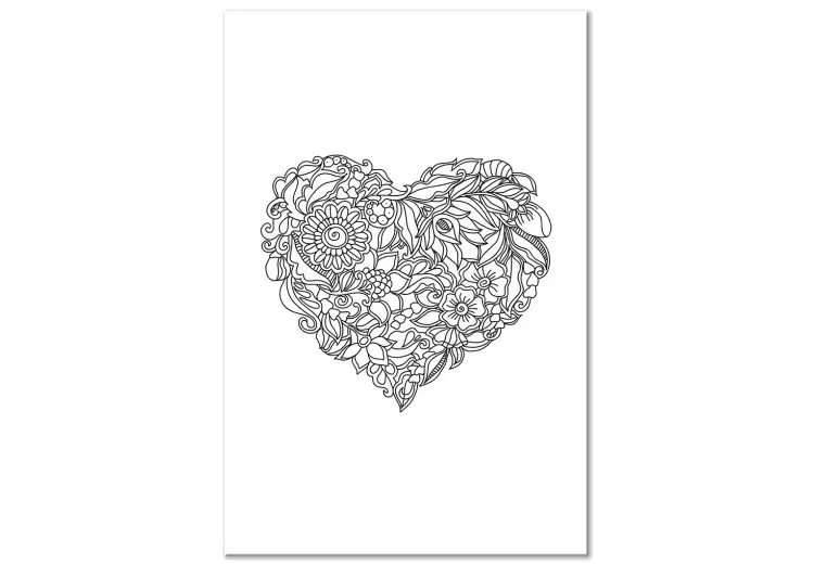 Coração com motivos florais - elementos étnicos sobre fundo branco
