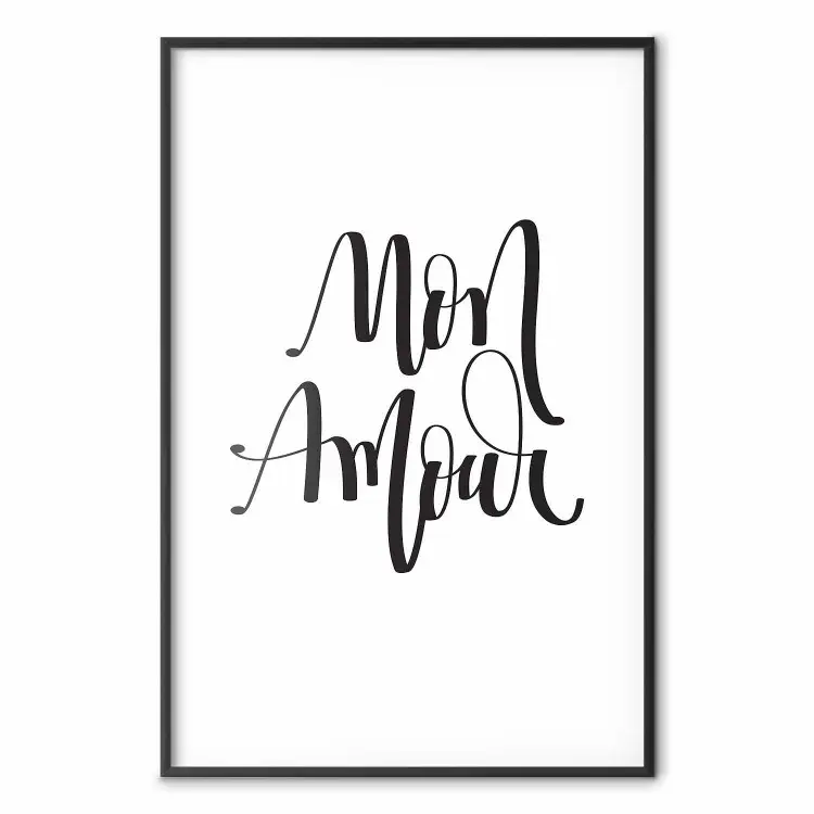 Mon Amour - texto em francês preto em um fundo branco contrastante