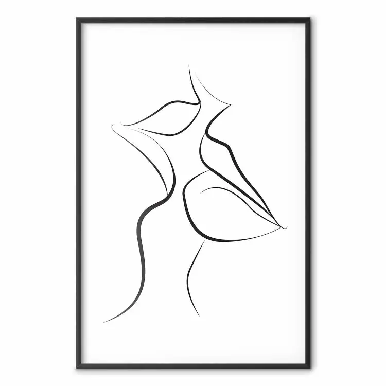 Primeiro Beijo - arte linear preta e branca dos lábios de forma abstrata