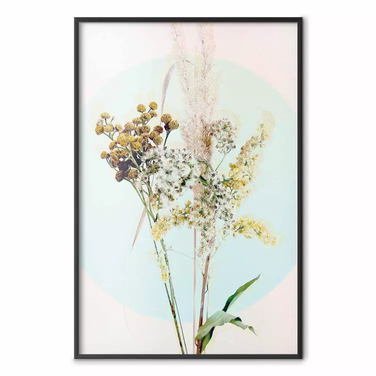Buquê em Plenitude de Menta - flores da primavera em um fundo azul pastel