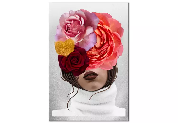 Peónias e rosas cobrindo o rosto de uma mulher - retrato abstracto