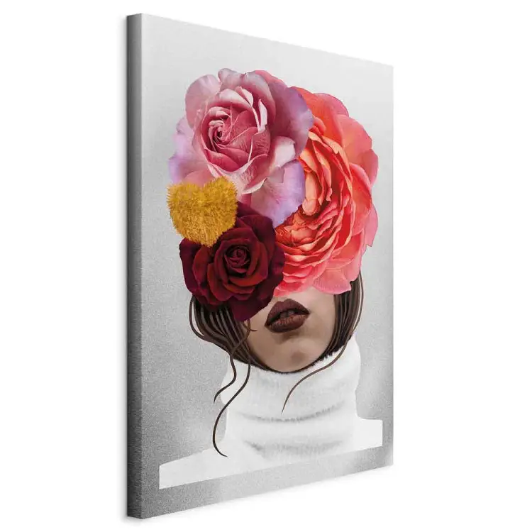Peónias e rosas cobrindo o rosto de uma mulher - retrato abstracto