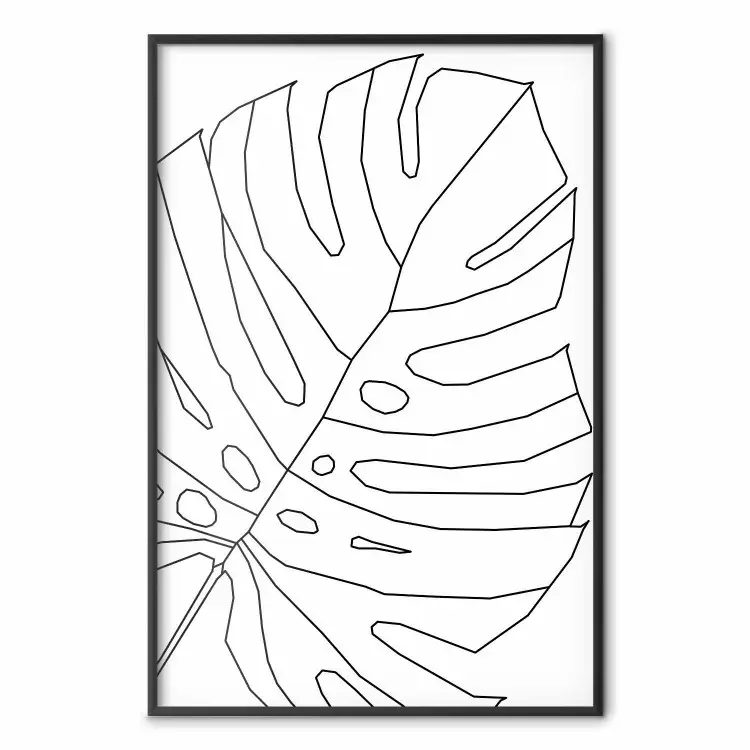 Desenho de Monstera - arte linear preto e branco de folha de monstera em fundo claro