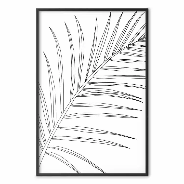 Folha de Palmeira Preto e Branco - arte linear preta de folha de palmeira em fundo branco