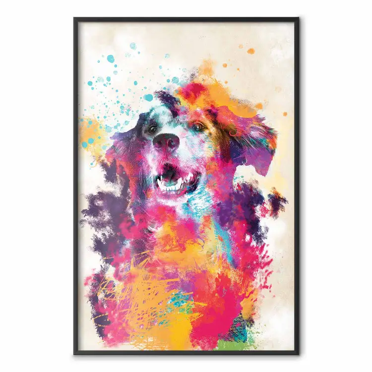 Cão em Aquarela - abstração colorida única com animal doméstico