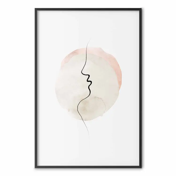 Borda de um Beijo - arte de linha preta de um rosto em um fundo abstrato claro