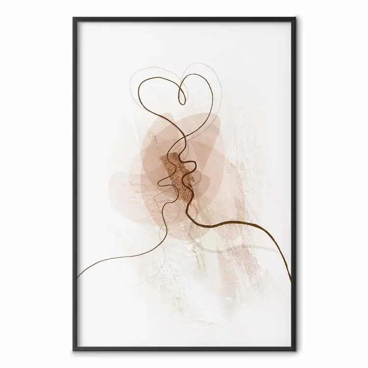 Desejo Compartilhado - arte de linha de um beijo em um fundo abstrato bege