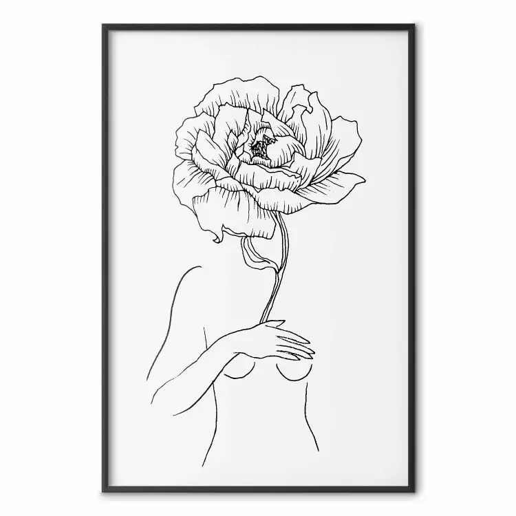 Flor Sensual - arte de linha de uma mulher e flores com uma flor em um fundo claro