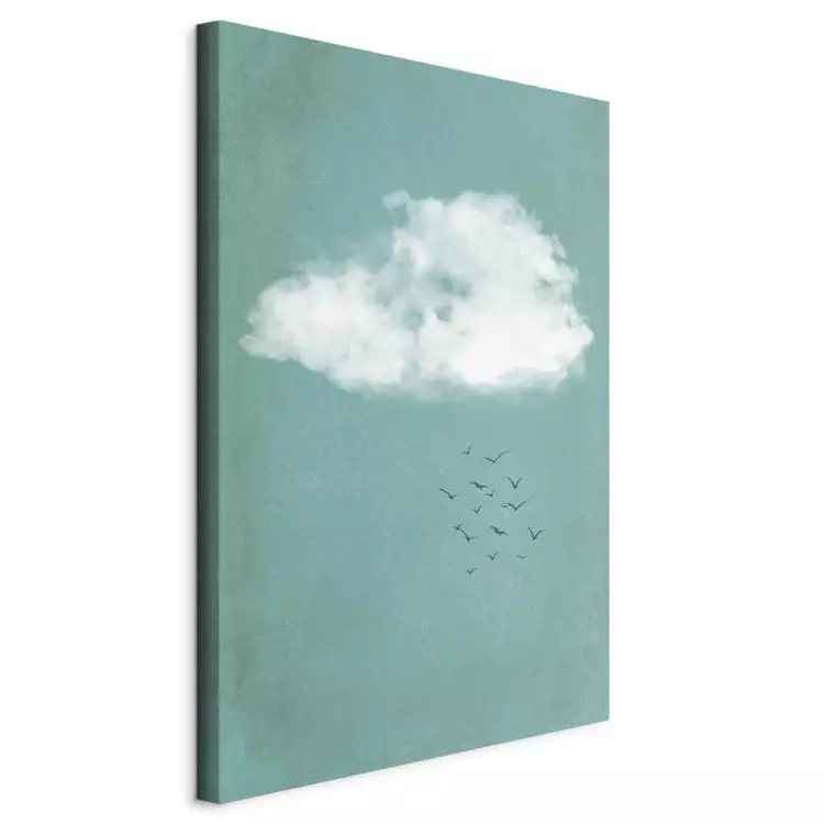 Nuvens e pássaros - paisagem de pastel em estilo japonês