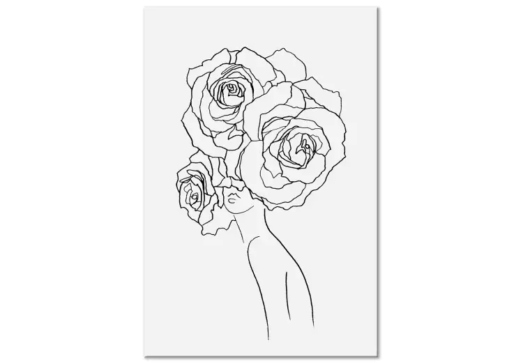 Cabeça de rosas - gráfico a preto e branco com silhueta de mulher