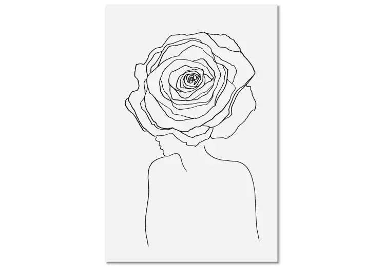 Rosa no cabelo - silhueta linear de uma mulher com uma flor