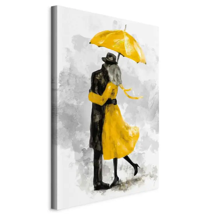Sob um guarda-chuva amarelo vertical