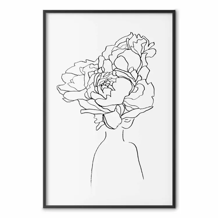 Acima das Flores - arte em linha abstrata de uma mulher com flores no cabelo