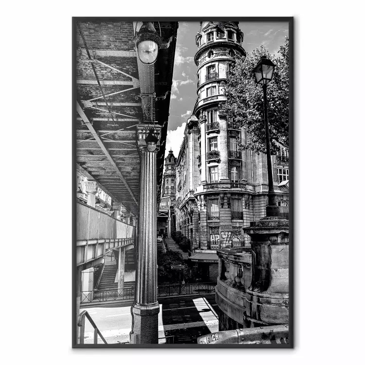 Vista de Bir-Hakeim - arquitetura da cidade em preto e branco com colunas