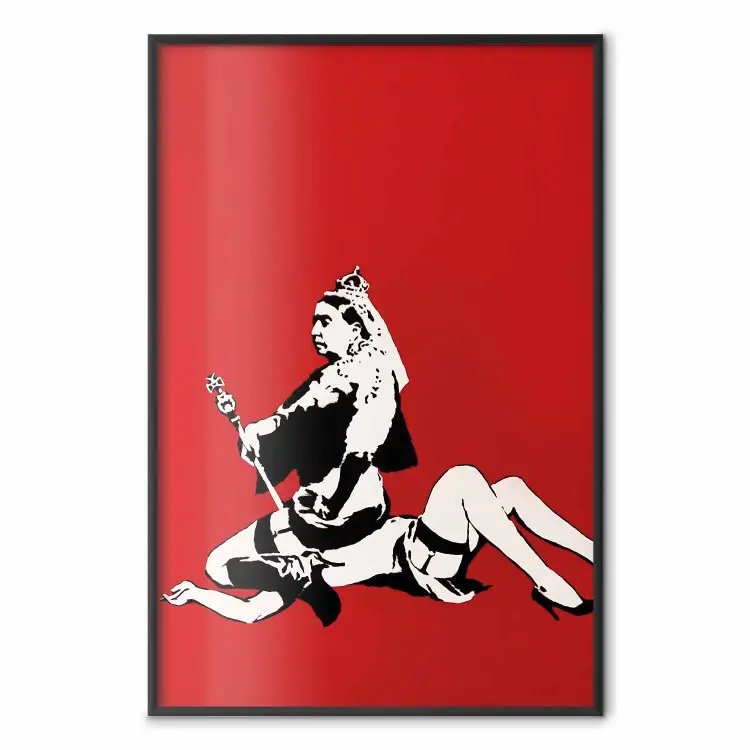 Rainha - composição de uma mulher sentada em uma garota no estilo Banksy
