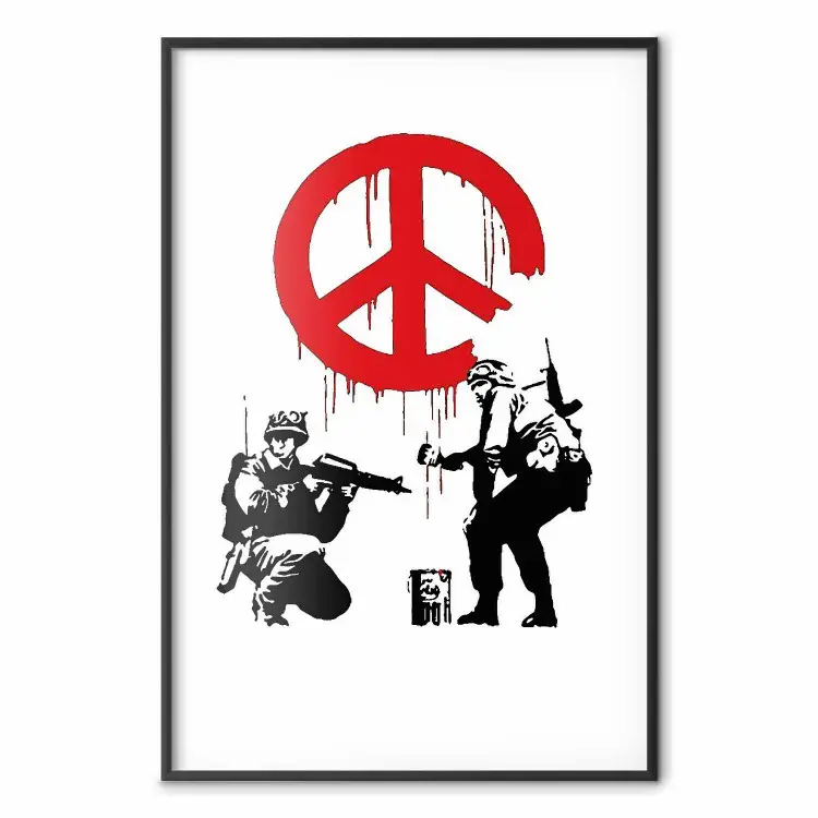 Soldados CND - soldados pintando um símbolo hippie no estilo Banksy