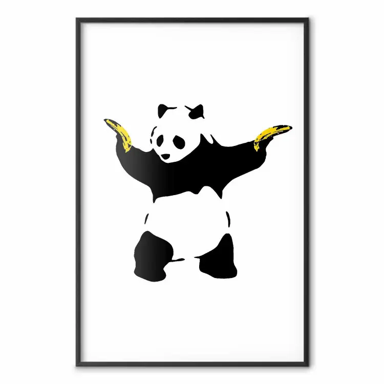 Panda com Armas - animal preto e branco segurando bananas em um fundo branco