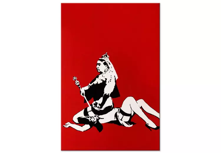 Banksy's Queen - gráfico estilo arte de rua sobre fundo vermelho