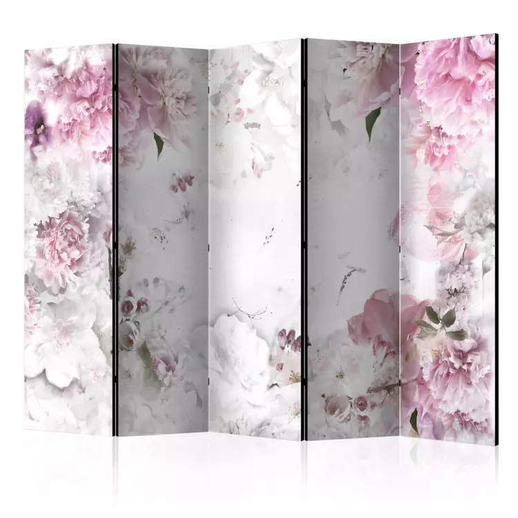 Dançando Peônias II (5 peças) - flores românticas e fundo branco