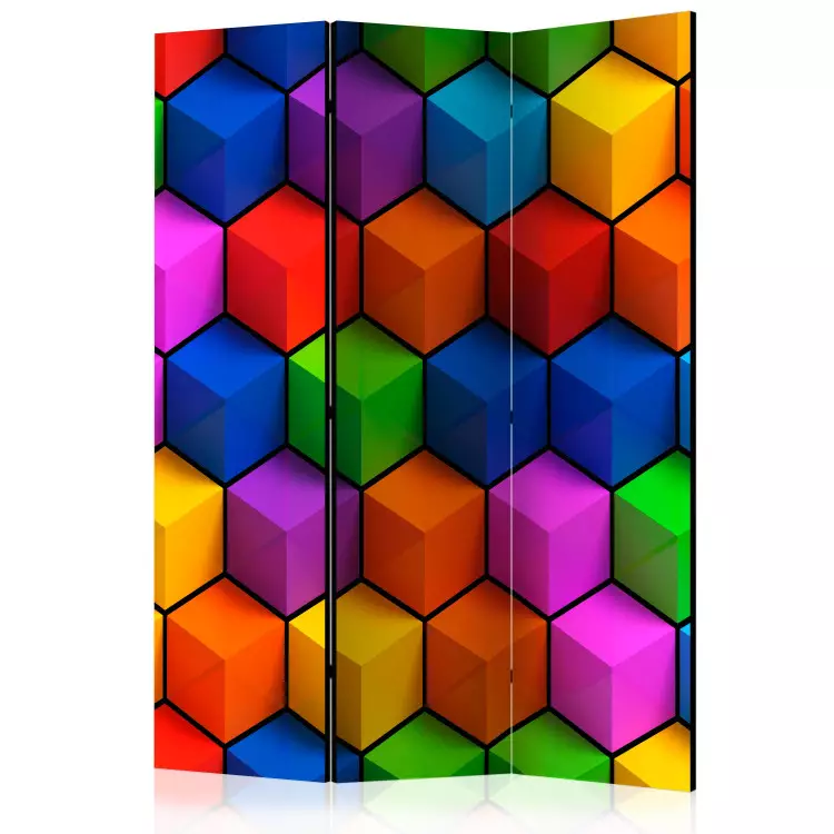 Campos Geométricos Coloridos (3 peças) - abstração em cubos