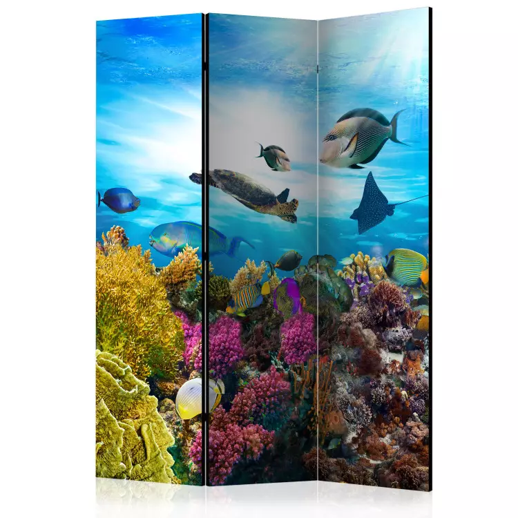 Recife Colorido (3 peças) - peixes e plantas marinhas em um fundo oceânico