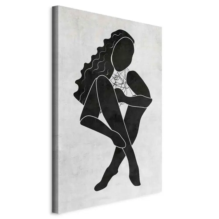 Figura feminina sentada - silhueta feminina preta sobre fundo cinzento