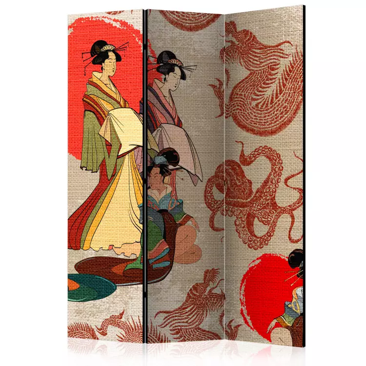 Gueixas (3 peças) - mulheres em quimonos em uma composição oriental