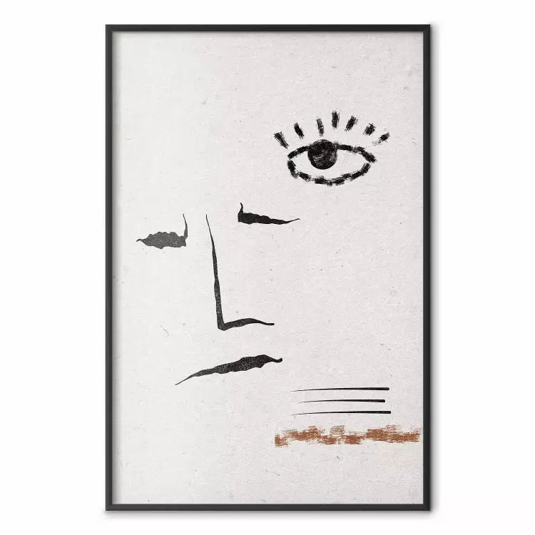 Sorriso Esboçado - rosto abstrato preto e olho em um fundo cinza