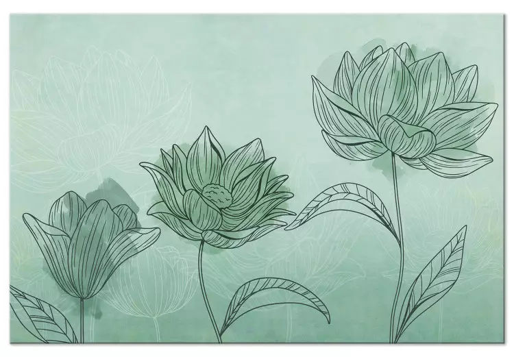 Trio floral - abstracção com motivo floral em água-marinha