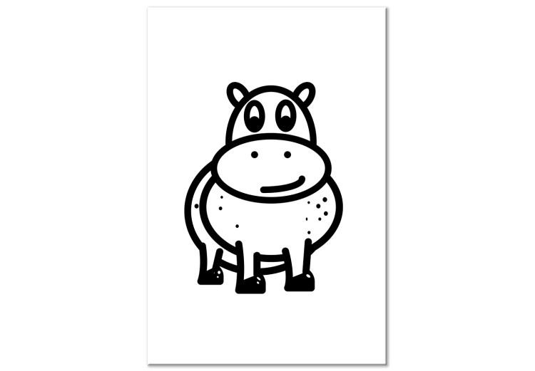 Quadro em tela Hipopótamo - desenho animado a preto e branco de hipopótamo sorridente