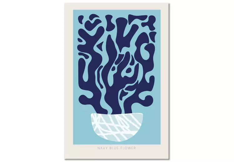 Planta azul-marinho num vaso - natureza morta abstracta com inscrição