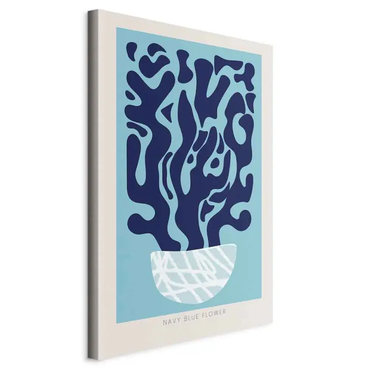 Planta azul-marinho num vaso - natureza morta abstracta com inscrição