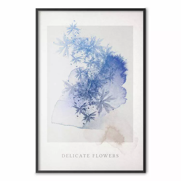 Flores Delicadas - textos em inglês e flores em aquarela azul