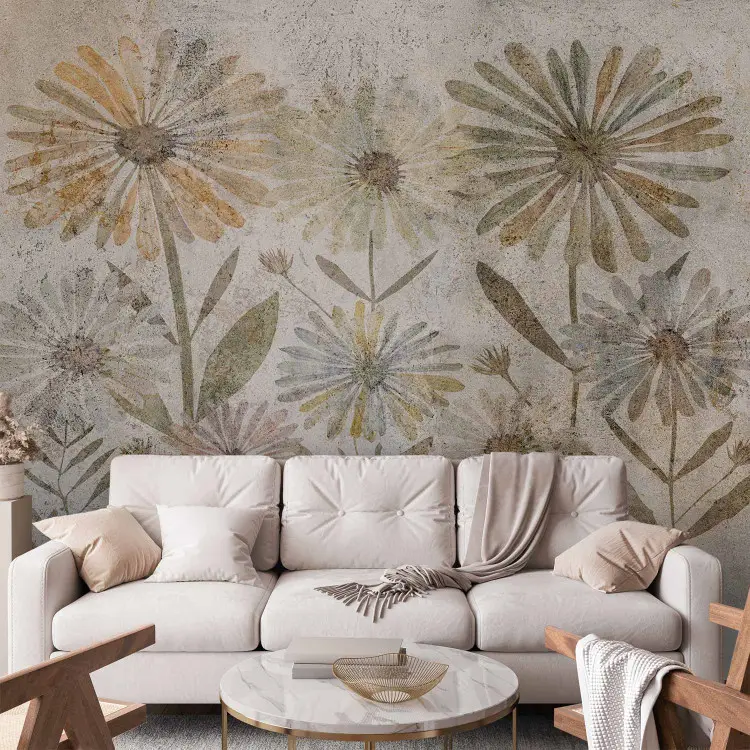 Família de Flores - motivo floral com flores em estilo retrô e textura