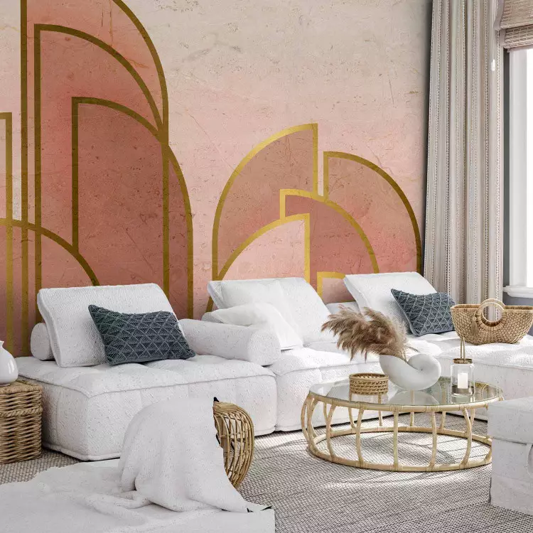 Abstração Rosa com Arcos - composição geométrica em estilo art déco