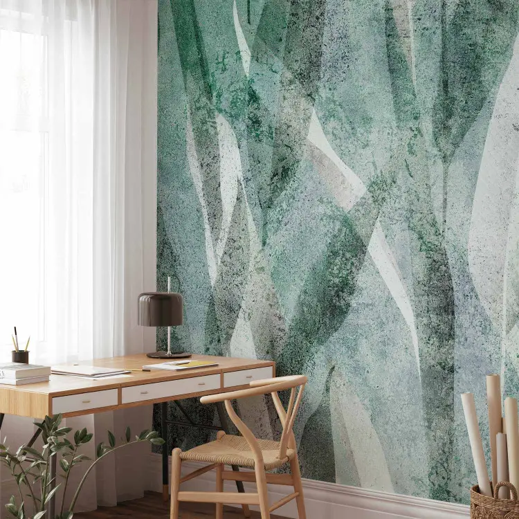 Folhas verdes, brancas e cinzentas - composição com motivos florais