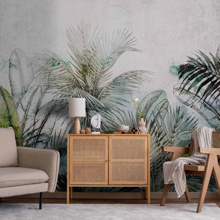 Selva - composição exótica com natureza tropical, folhas e palmeiras