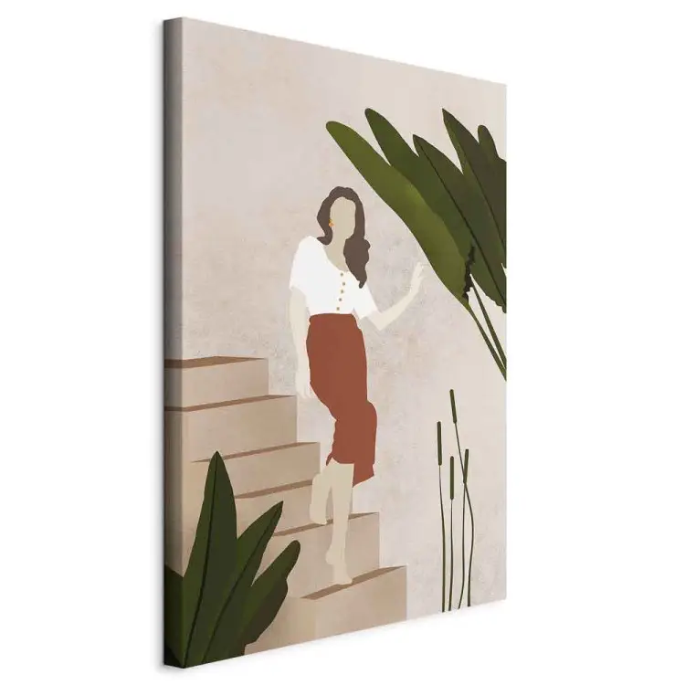 Mulher a descer as escadas - composição em estilo scandi boho