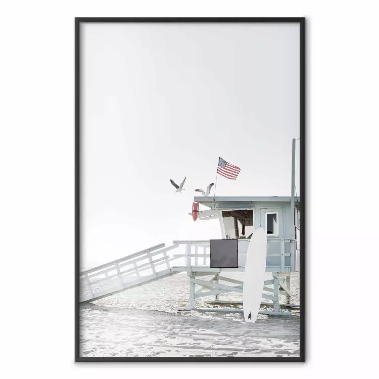 Praia de Santa Mônica - paisagem de uma cabana de salva-vidas americana na praia