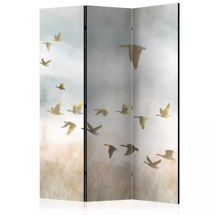 Gansos Dourados (3 peças) - Pássaros contra o céu e paisagem campestre