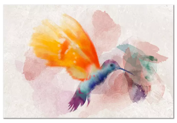 Beija-flor Amarelo (1 peça) Largo - pássaro em aquarelas delicadas