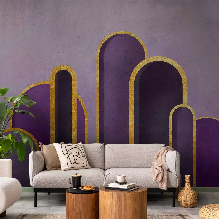 Portal de Ametrina - gráficos modernos em tons de roxo com um motivo abstracto